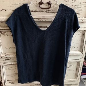 Navy blue textured v neck shirt NWOT